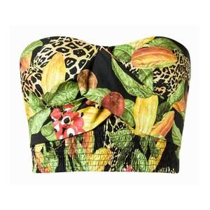 $305 Isolda Tropical Floral Bandeau Bra Crop Top - US 8